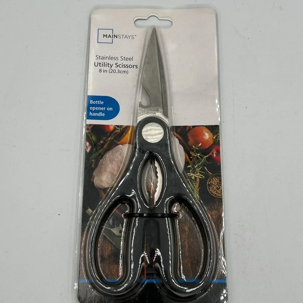 Mainstays Stainless Steel Utility Scissors Unisex 8in Black Brand New Multi-Tool